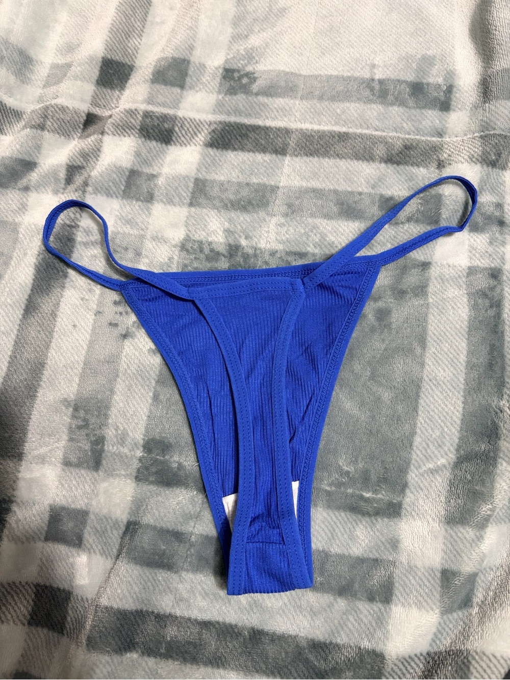 Blue Ribbed Thong - Picture 2 of 3